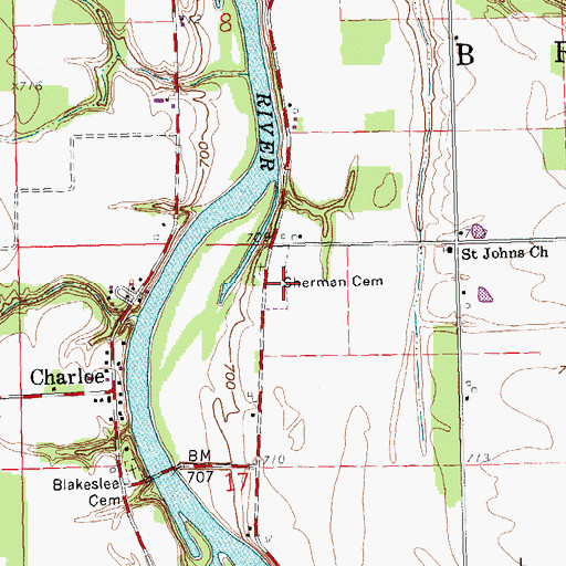 Topographic Map of Sherman Cemetery, OH