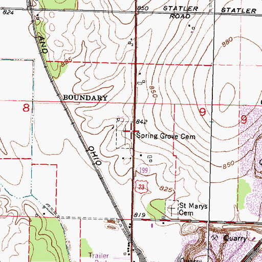 Topographic Map of Spring Grove Cemetery, OH
