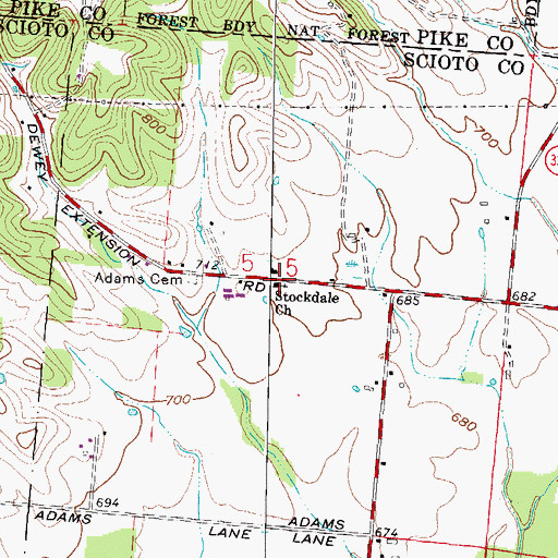 Topographic Map of Stockdale Church, OH