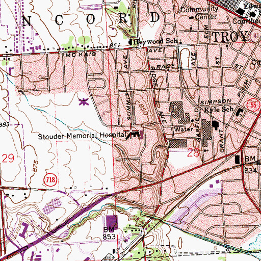 Topographic Map of Stouder Memorial Hospital (historical), OH