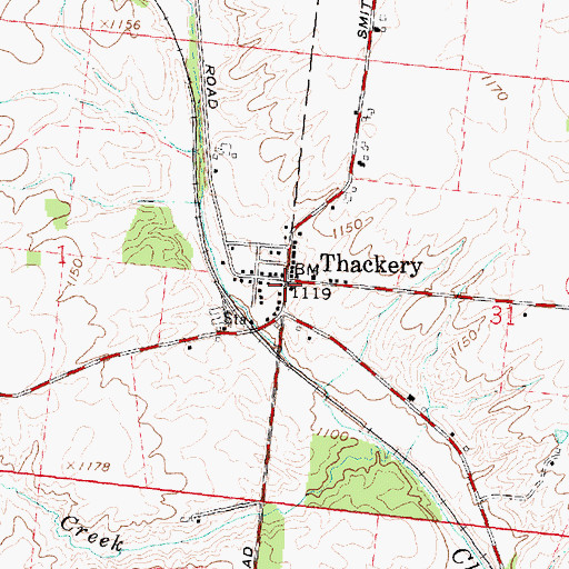 Topographic Map of Thackery, OH