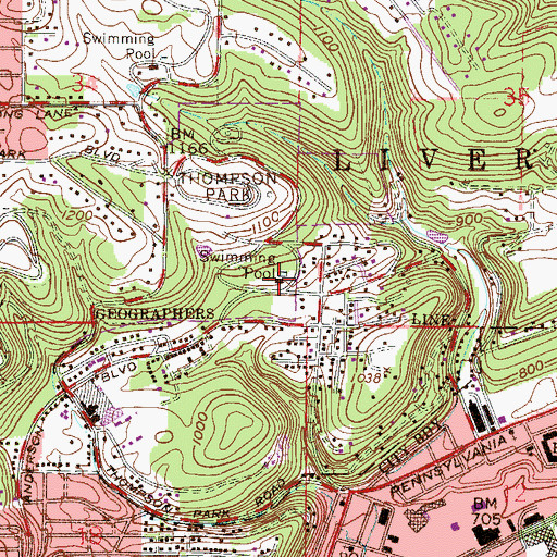 Topographic Map of Thompson Park, OH