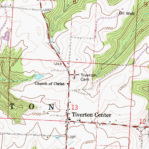 Topographic Map of Tiverton Cemetery, OH