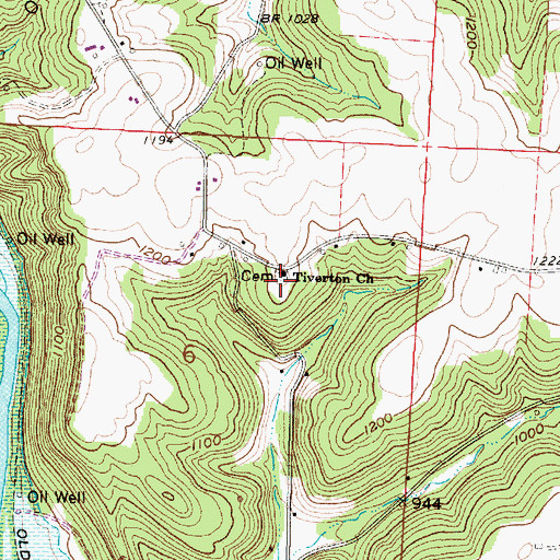 Topographic Map of Tiverton Church, OH