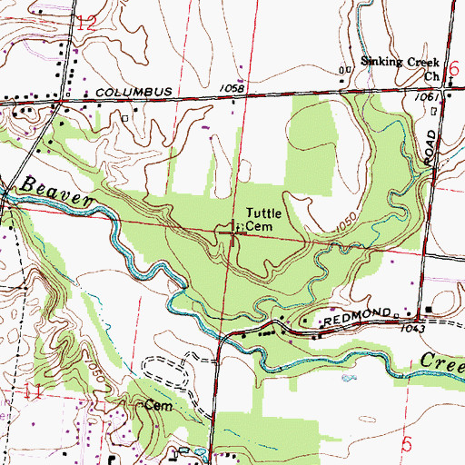 Topographic Map of Tuttle Cemetery, OH