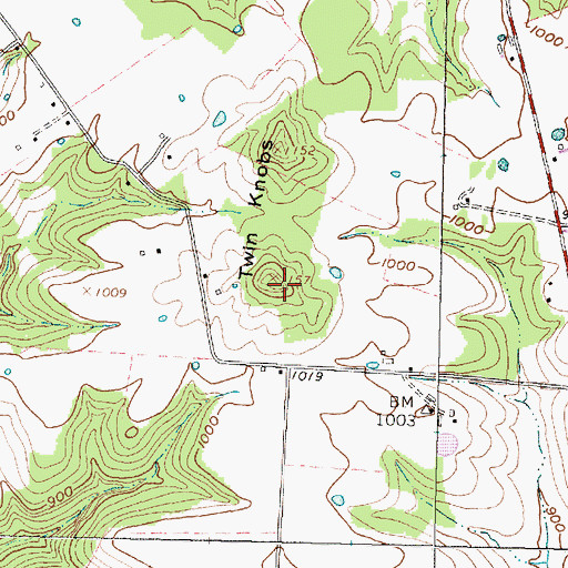 Topographic Map of Twin Knobs, OH