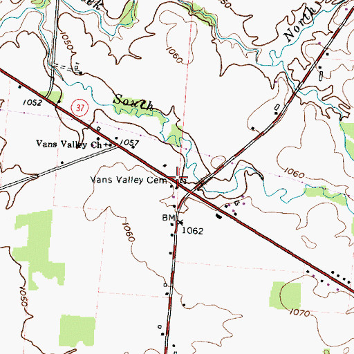 Topographic Map of Vans Valley Cemetery, OH