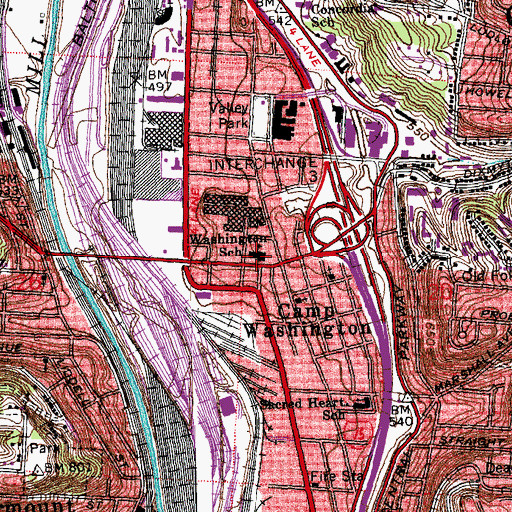 Topographic Map of Washington School, OH