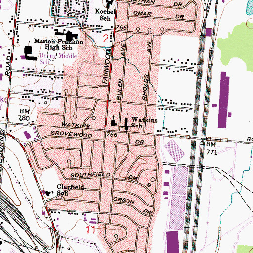 Topographic Map of Watkins School, OH