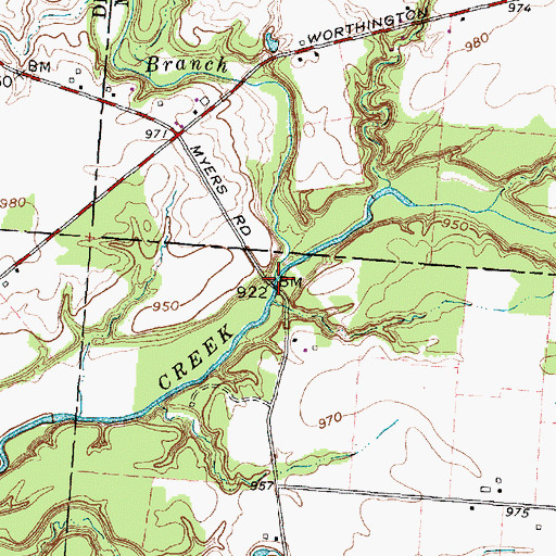 Topographic Map of West Branch Alum Creek, OH