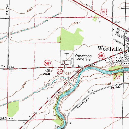 Topographic Map of Westwood Cemetery, OH