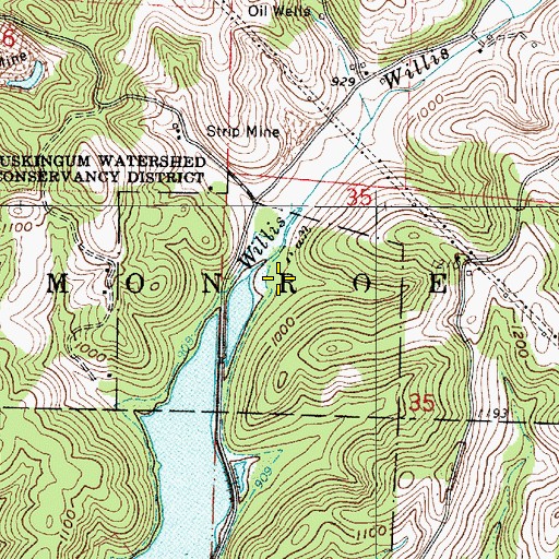 Topographic Map of Willis Run, OH