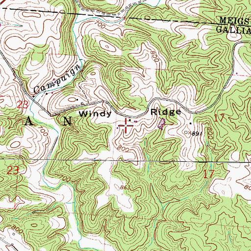 Topographic Map of Windy Ridge, OH