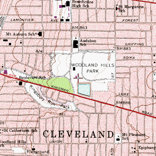 Topographic Map of Woodland Hills Park, OH