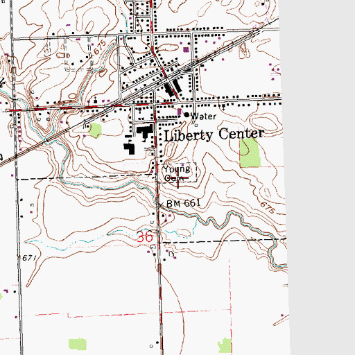Topographic Map of Young Cemetery, OH