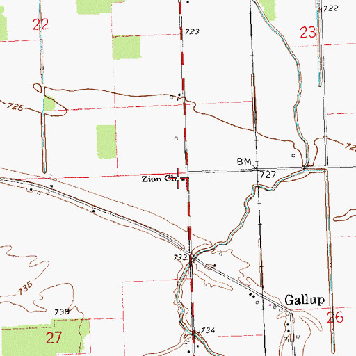 Topographic Map of Zion Church of God, OH