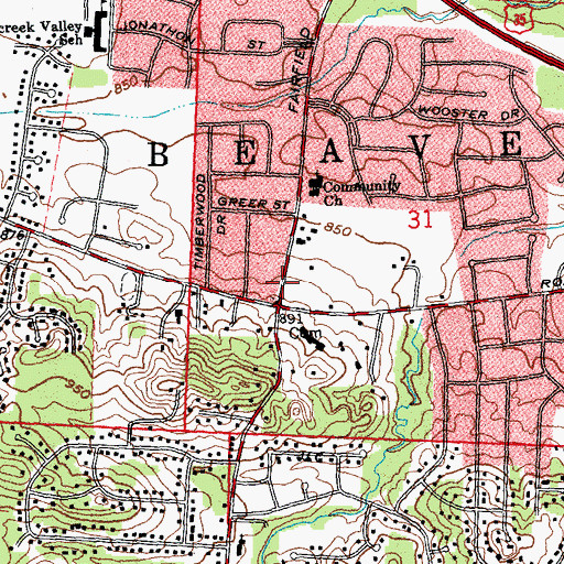 Topographic Map of Beavercreek, OH