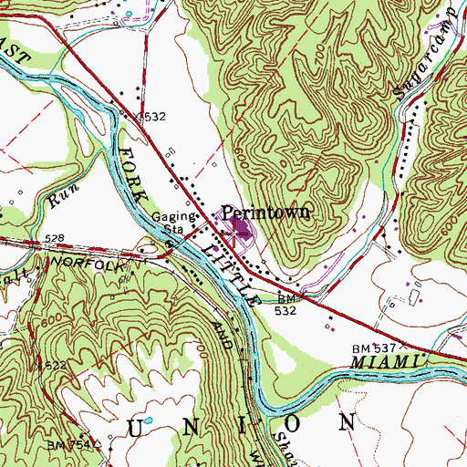 Topographic Map of Perintown, OH