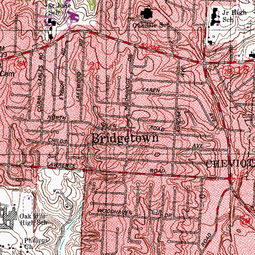 Topographic Map of Bridgetown, OH