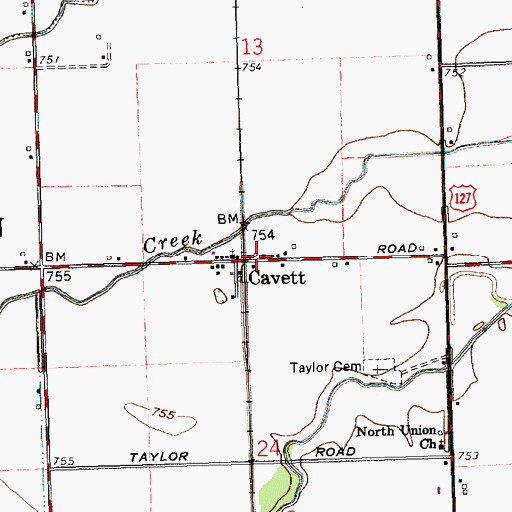 Topographic Map of Cavett, OH