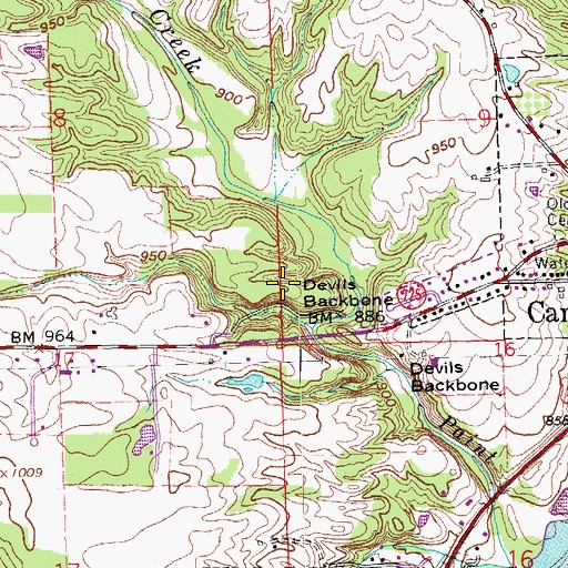 Topographic Map of Devils Backbone, OH