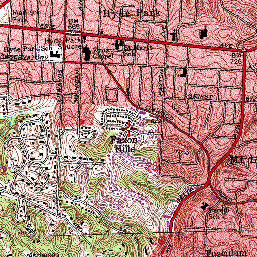 Topographic Map of Faxon Hills, OH