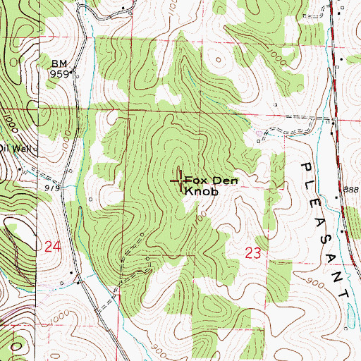 Topographic Map of Fox Den Knob, OH