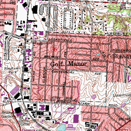 Topographic Map of Golf Manor, OH