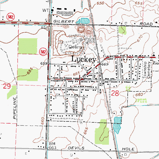 Topographic Map of Luckey, OH