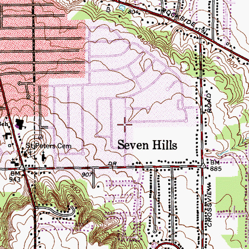 Topographic Map of Seven Hills, OH