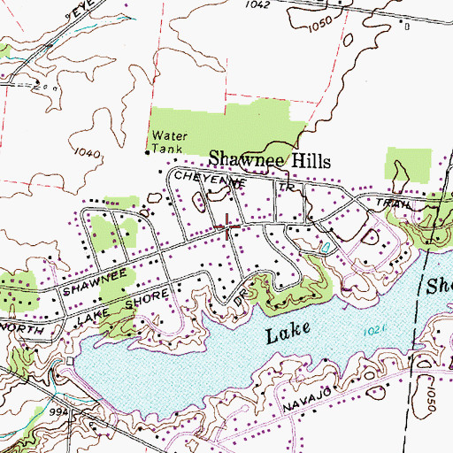 Topographic Map of Shawnee Hills, OH