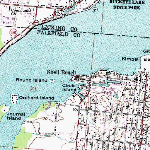 Topographic Map of Shell Beach, OH