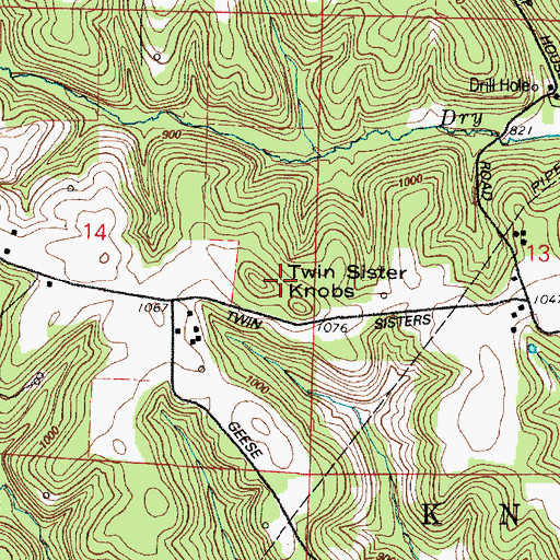 Topographic Map of Twin Sister Knobs, OH