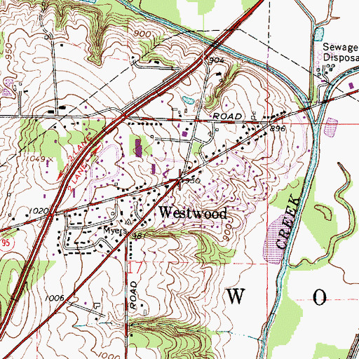 Topographic Map of Westwood, OH