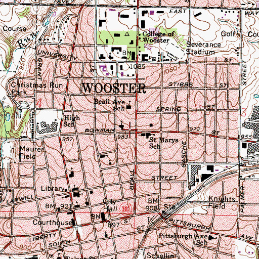 Topographic Map of Wooster, OH
