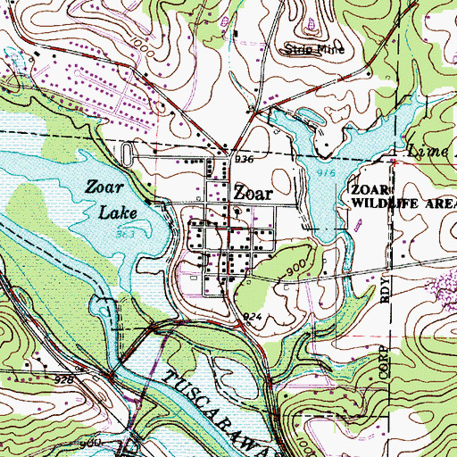 Topographic Map of Zoar, OH