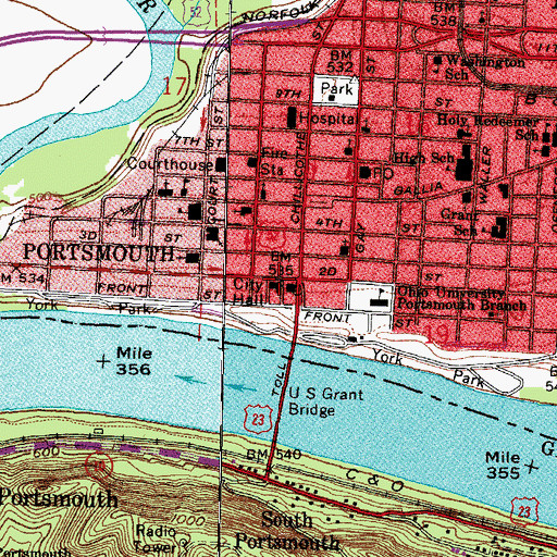 Topographic Map of Portsmouth City Hall, OH