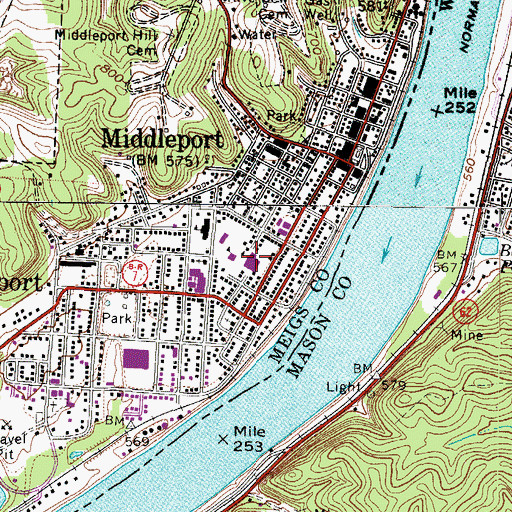 Topographic Map of Meigs Elementary School, OH