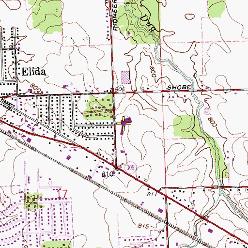 Topographic Map of Elida Elementary School, OH