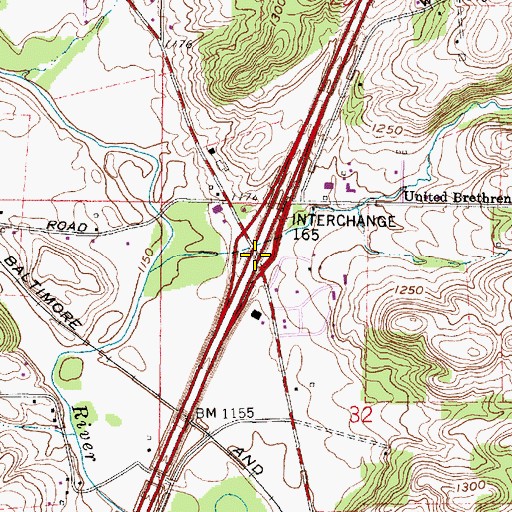 Topographic Map of Interchange 165, OH
