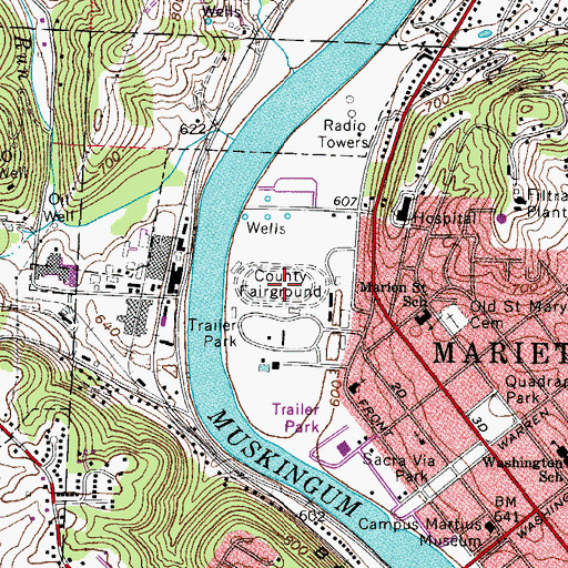 Topographic Map of Washington County Fairgrounds, OH