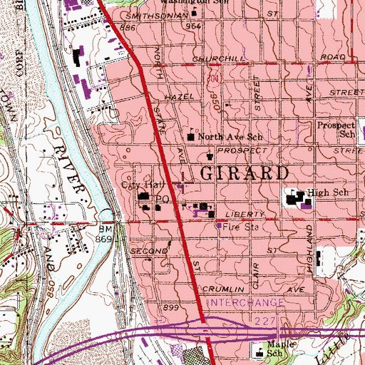 Topographic Map of First Baptist Church of Girard, OH