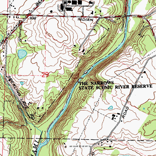 Topographic Map of The Narrows State Scenic River Reserve, OH