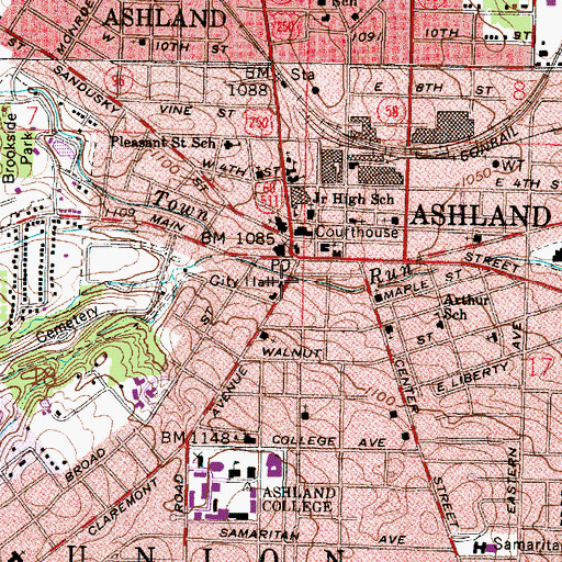 Topographic Map of Ashland City Hall, OH