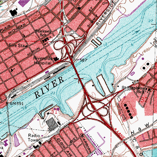 Topographic Map of Craig Memorial Bridge, OH