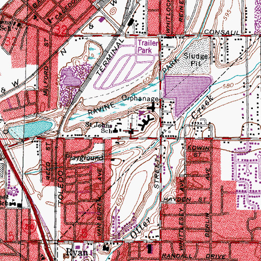 Topographic Map of First Saint Johns Lutheran Church, OH