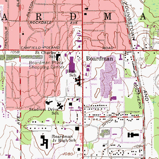 Topographic Map of Boardman High School, OH