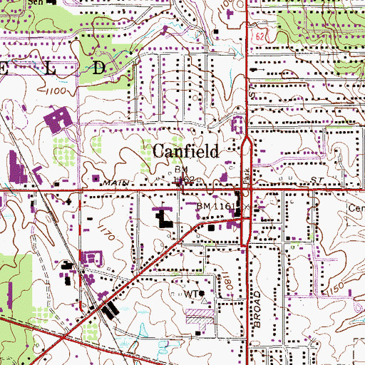 Topographic Map of Canfield Presbyterian Church, OH
