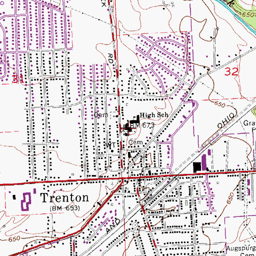 Topographic Map of Trenton High School, OH