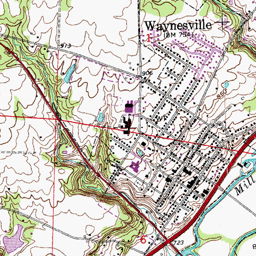 Topographic Map of Waynesville Elementary School, OH